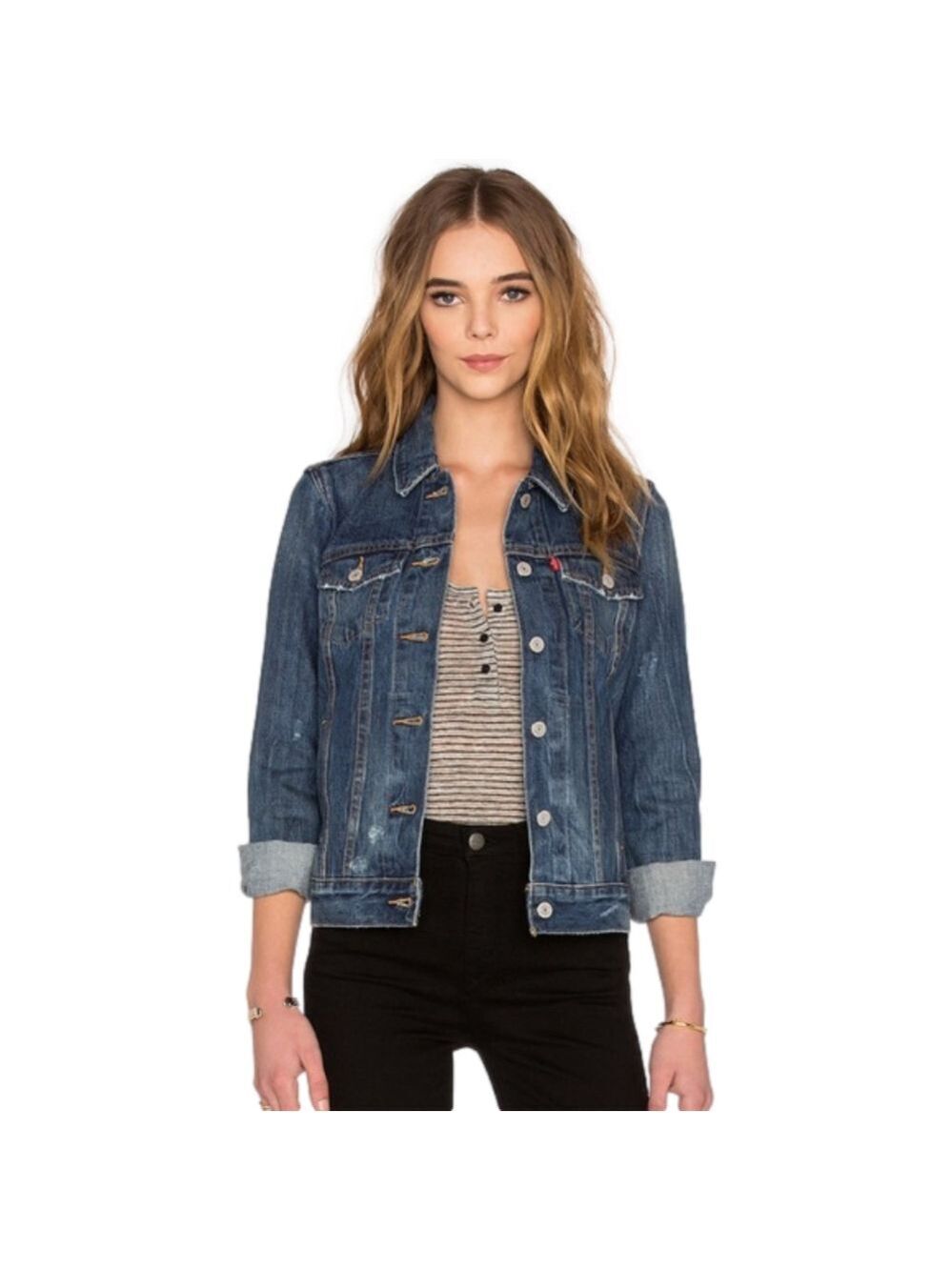 LEVI's Ex Boyfriend Denim Trucker Jacket in Blue Woodstock, Jean Jacket XS